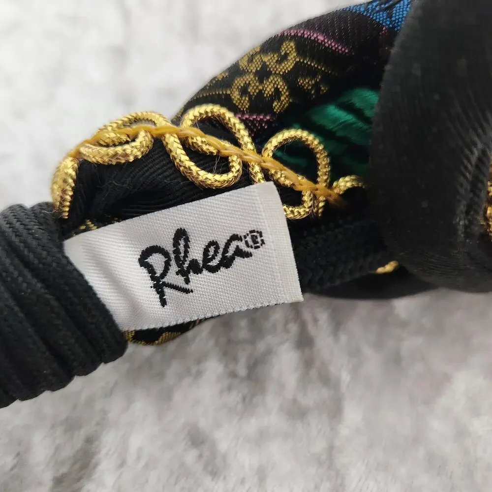 Vintage Rhea Women Black & Multicolor Woven Braided Cord Waist Belt-Size XS